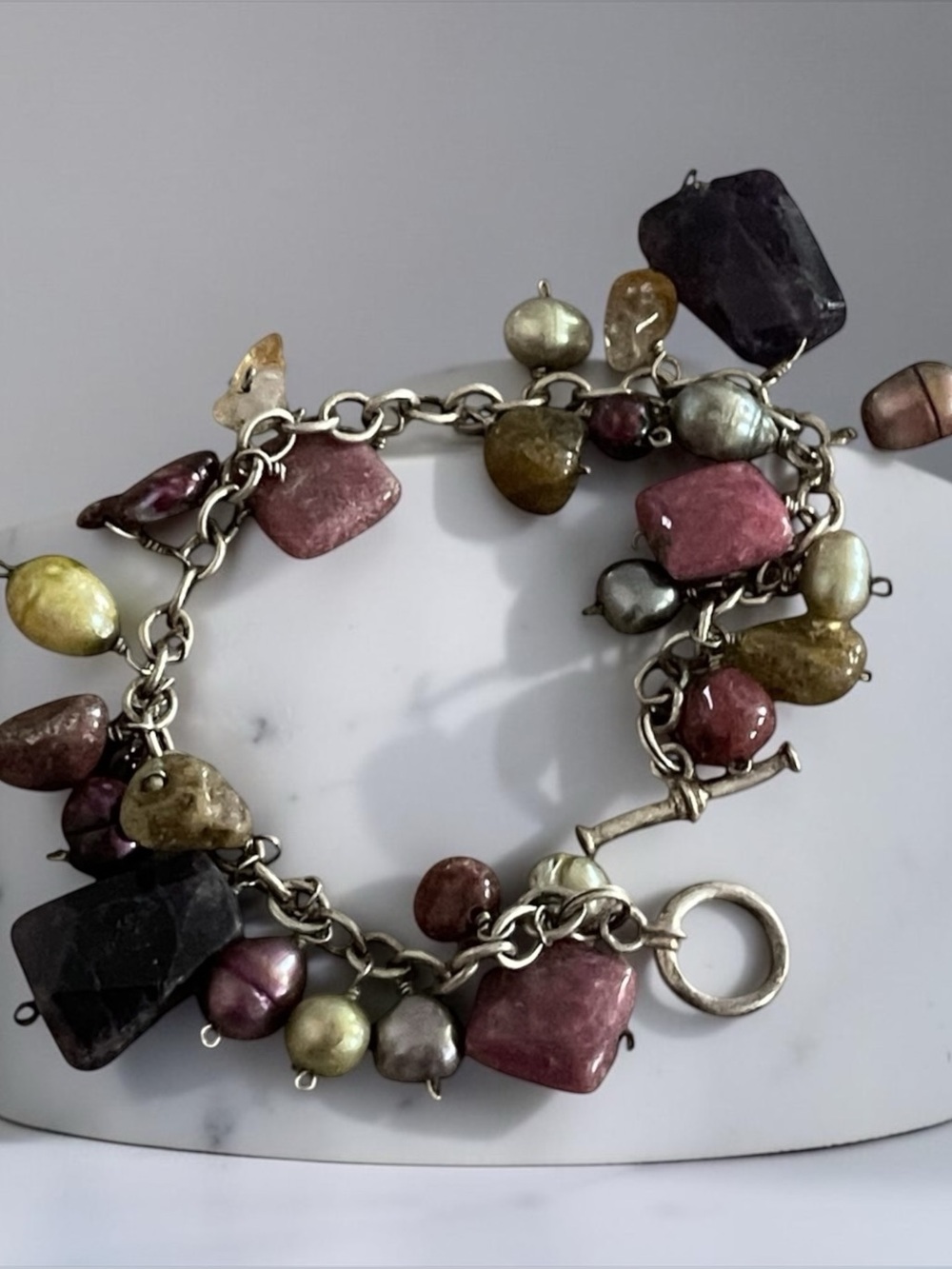 Vintage Sterling Pearl and Semi Precious Stone Bracelet 37,64g